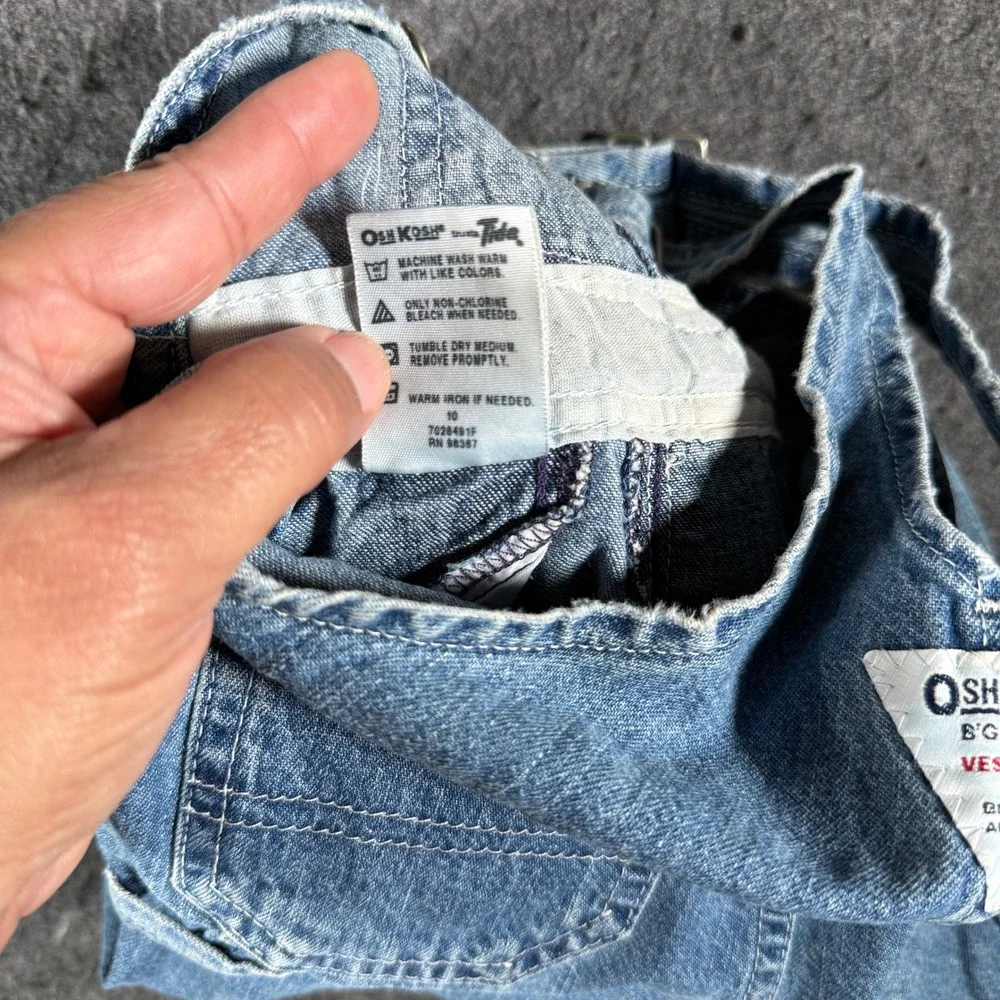 OshKosh B'Gosh Vintage Blue Denim Shortalls Vestbak Baby Size LG 100% Cotton